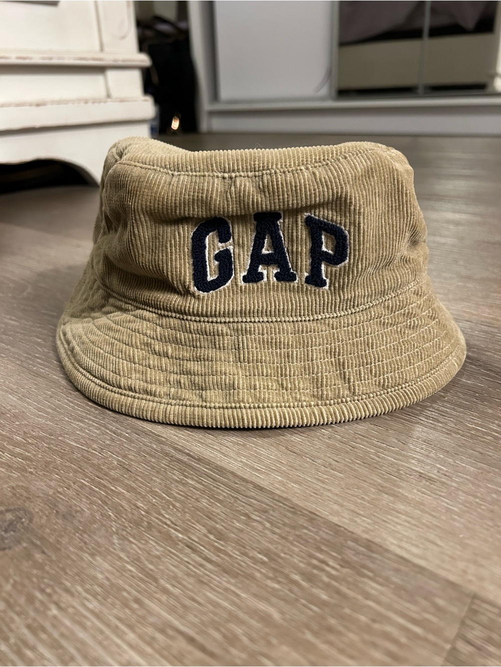 GAP Kids Beige Corduroy Bucket Hat with Navy Logo
